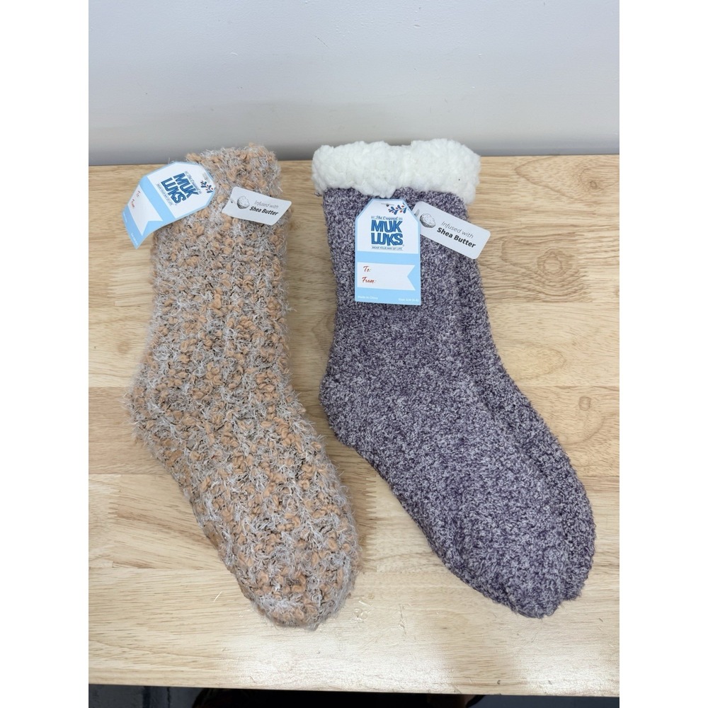 Muk Luks Women's Shea Butter Cozy Slipper Socks 2 Pair S/M 6-8 New #60